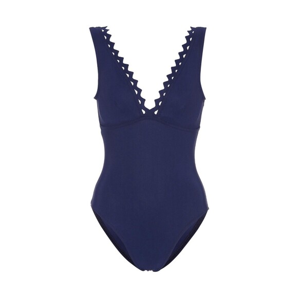Karla Colletto INES Rick Rack Underwire One Piece Swimsuit Navy Sz 8 V Neck - Picture 1 of 11